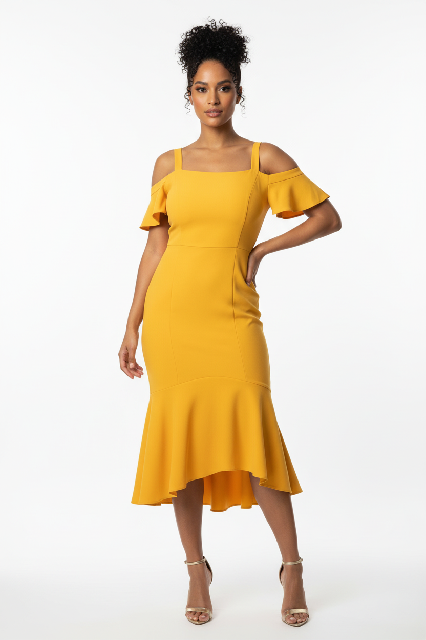 BELLA Midi bodycon dress ruffle bottom | BELLA DRESS