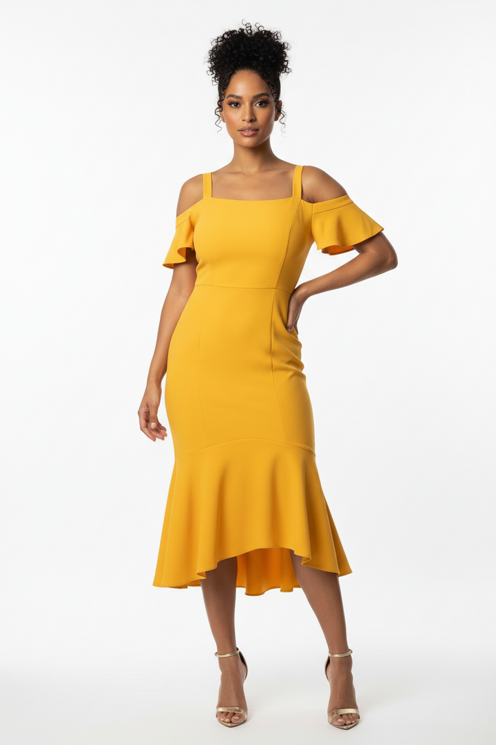 BELLA Midi bodycon dress ruffle bottom | BELLA DRESS