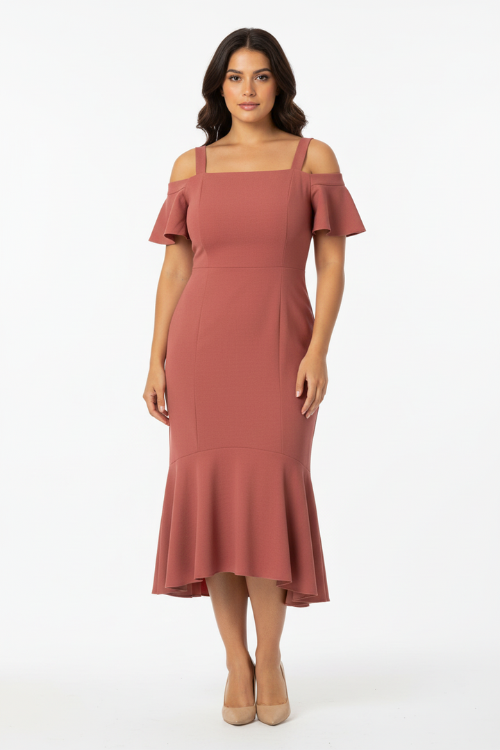 BELLA Midi bodycon dress ruffle bottom | BELLA DRESS