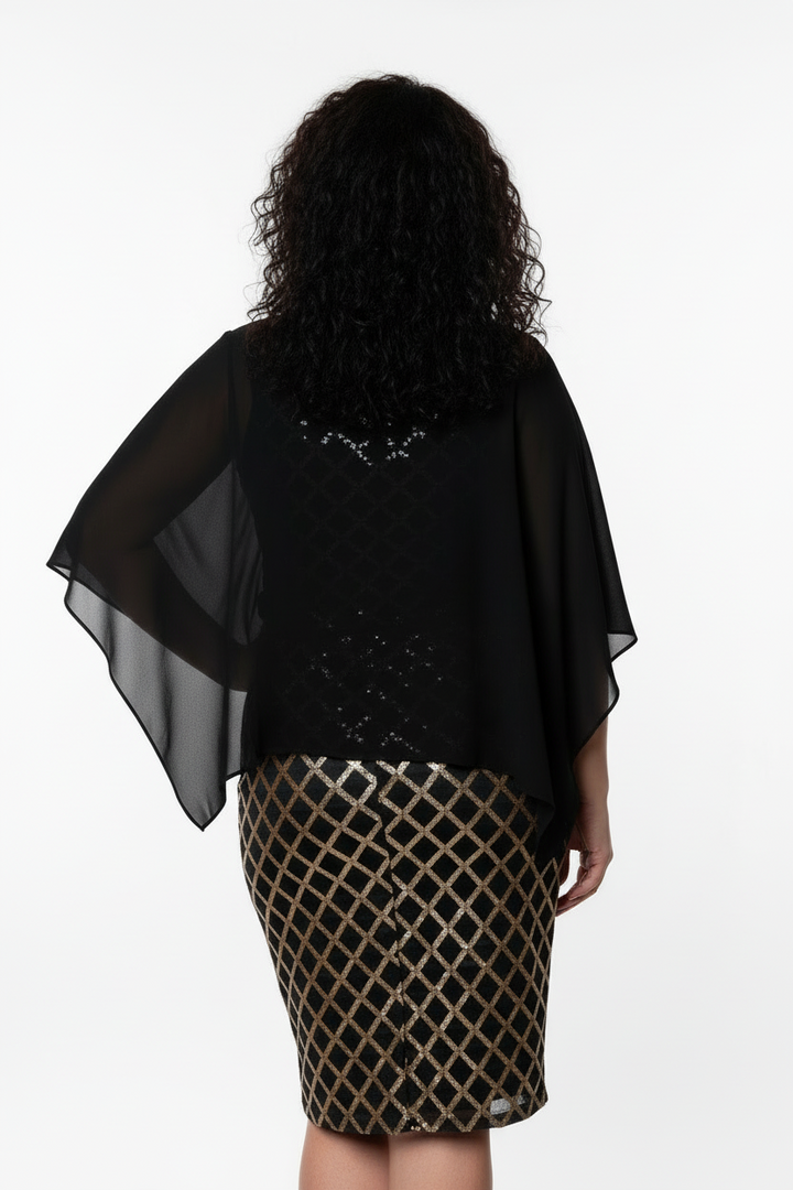Layered short dress with argyle metallic print and mesh cape | EMPORIUM DRESS