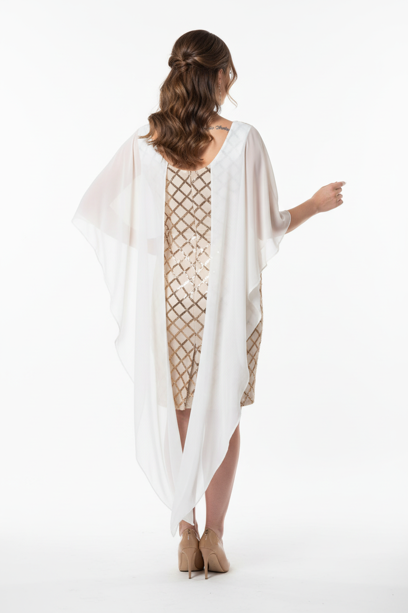 Layered short dress with argyle metallic print and mesh cape | EMPORIUM DRESS