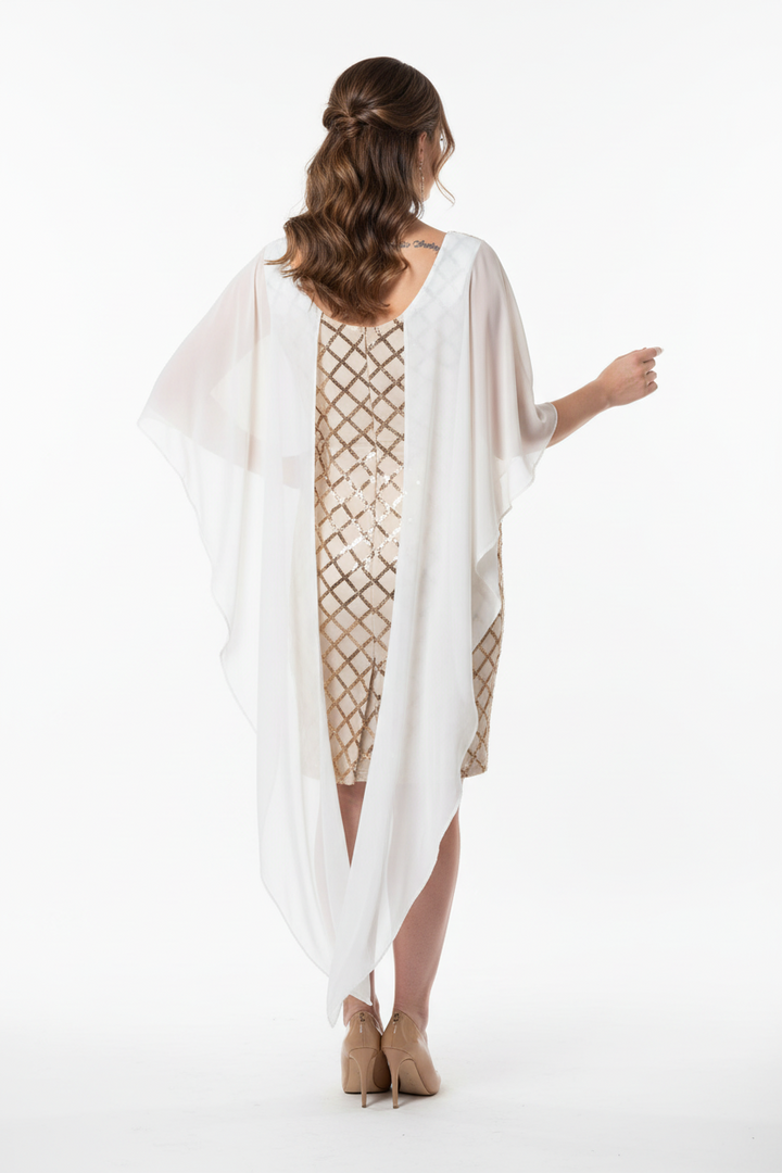 Layered short dress with argyle metallic print and mesh cape | EMPORIUM DRESS