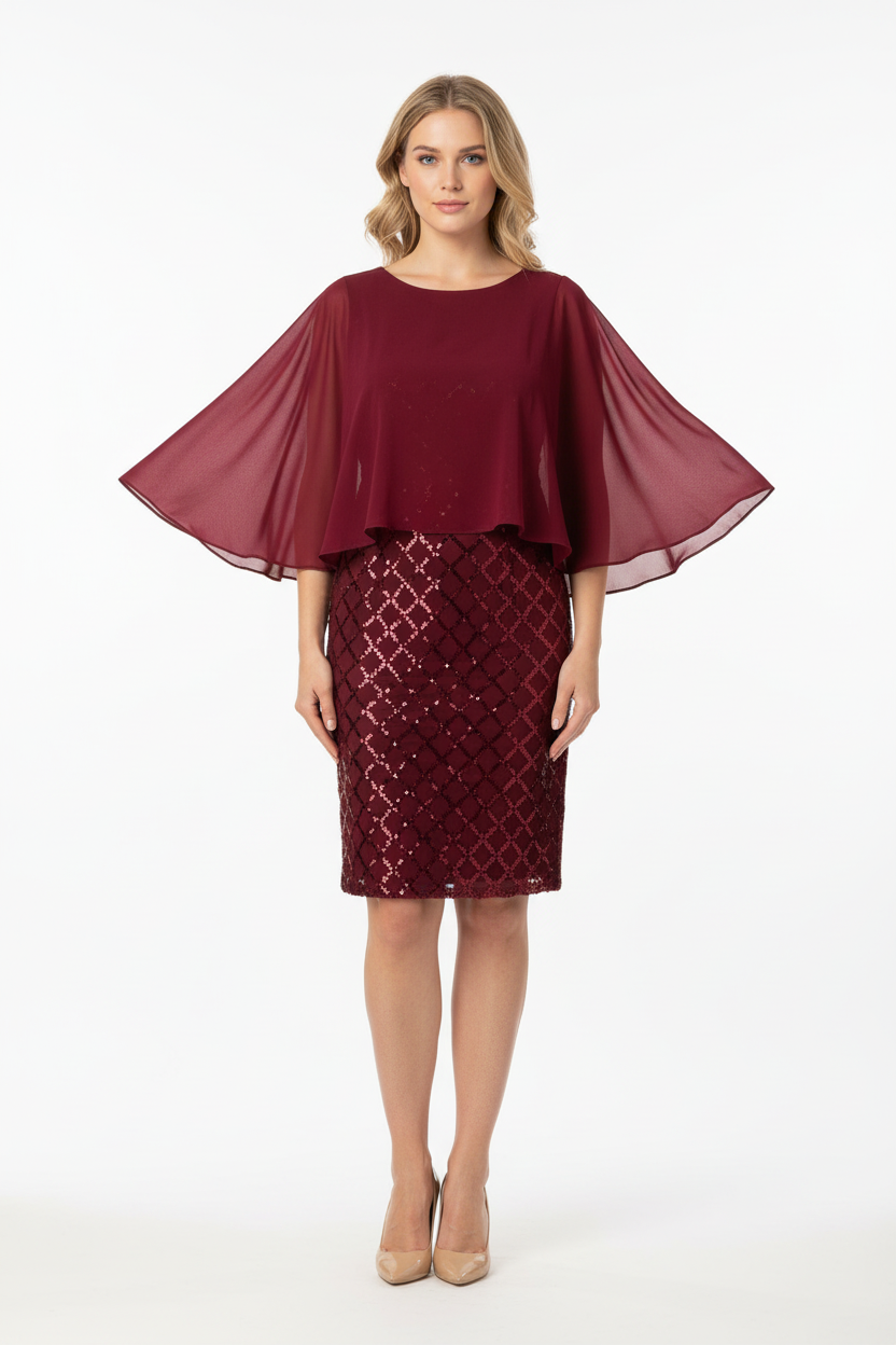 Layered short dress with argyle metallic print and mesh cape | EMPORIUM DRESS