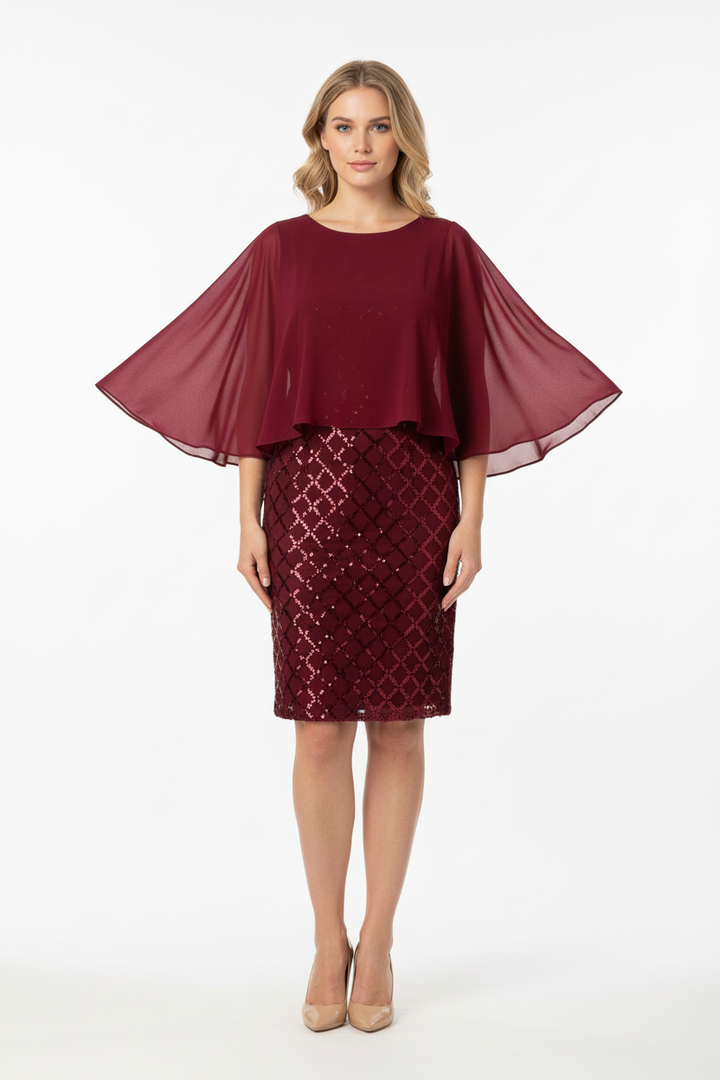 Layered short dress with argyle metallic print and mesh cape | EMPORIUM DRESS