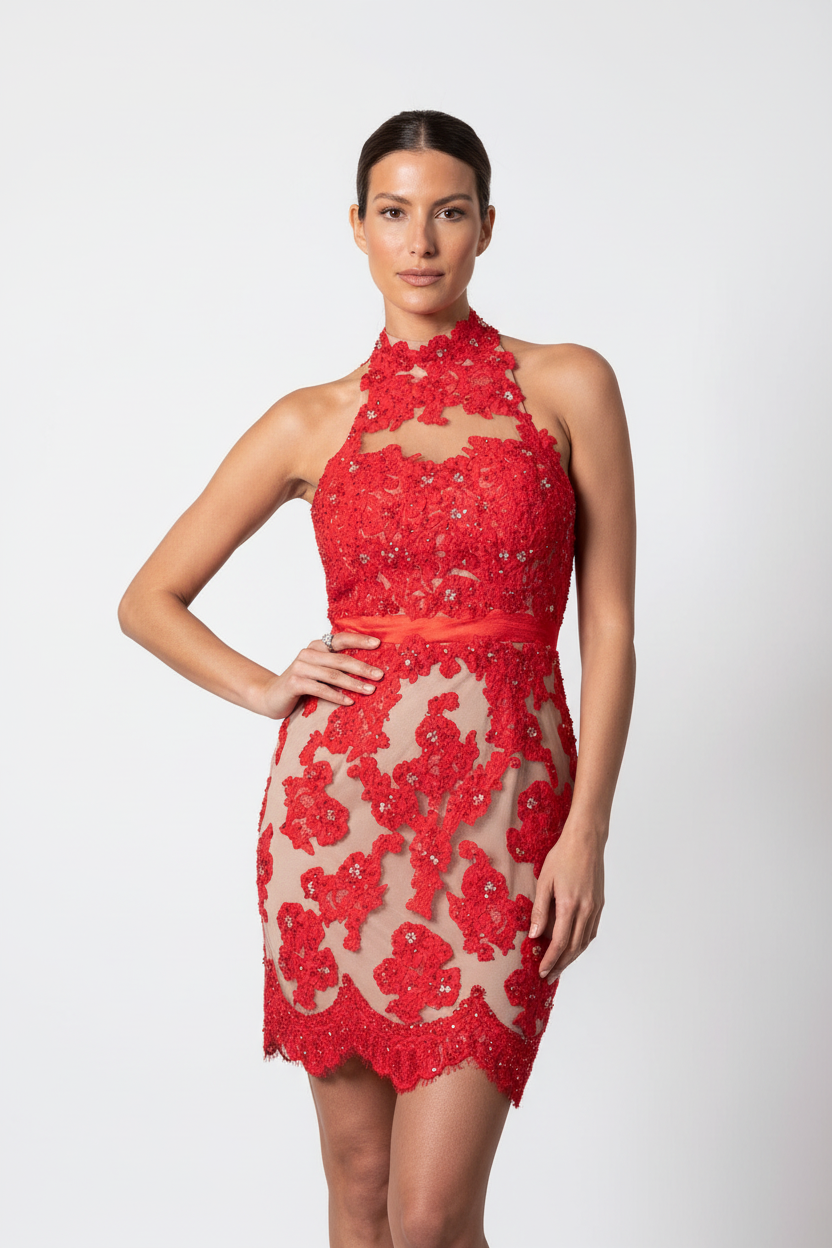 Embroidered cocktail dress with detachable silk train | HEIDI GOWN