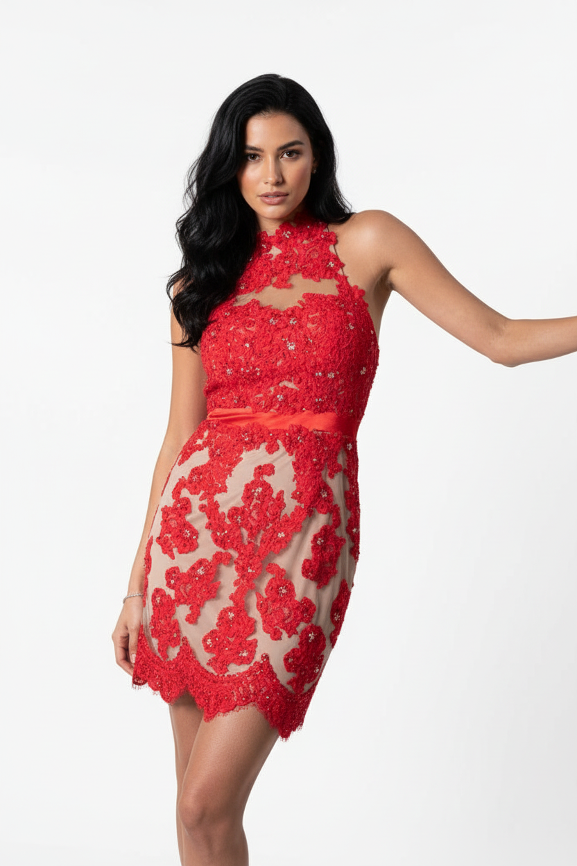 Embroidered cocktail dress with detachable silk train | HEIDI GOWN