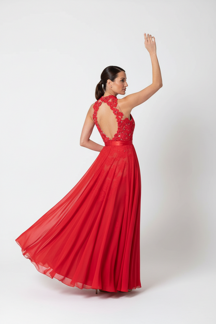 Embroidered cocktail dress with detachable silk train | HEIDI GOWN