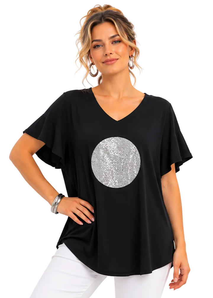 Luna Sparkle Circle V-Neck Top By Sambara