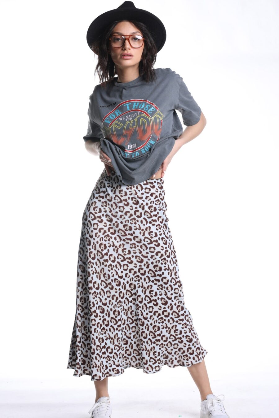 Light Blue Leopard Midi Satin Skirt | Runway Secrets