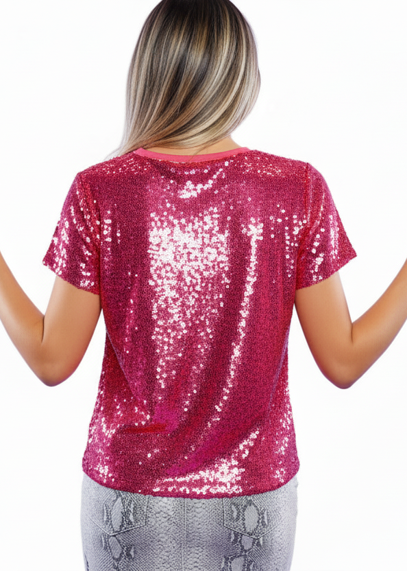 Pink sequin t-shirt | NO INTREST TEE BY SEVEN SEVENTY