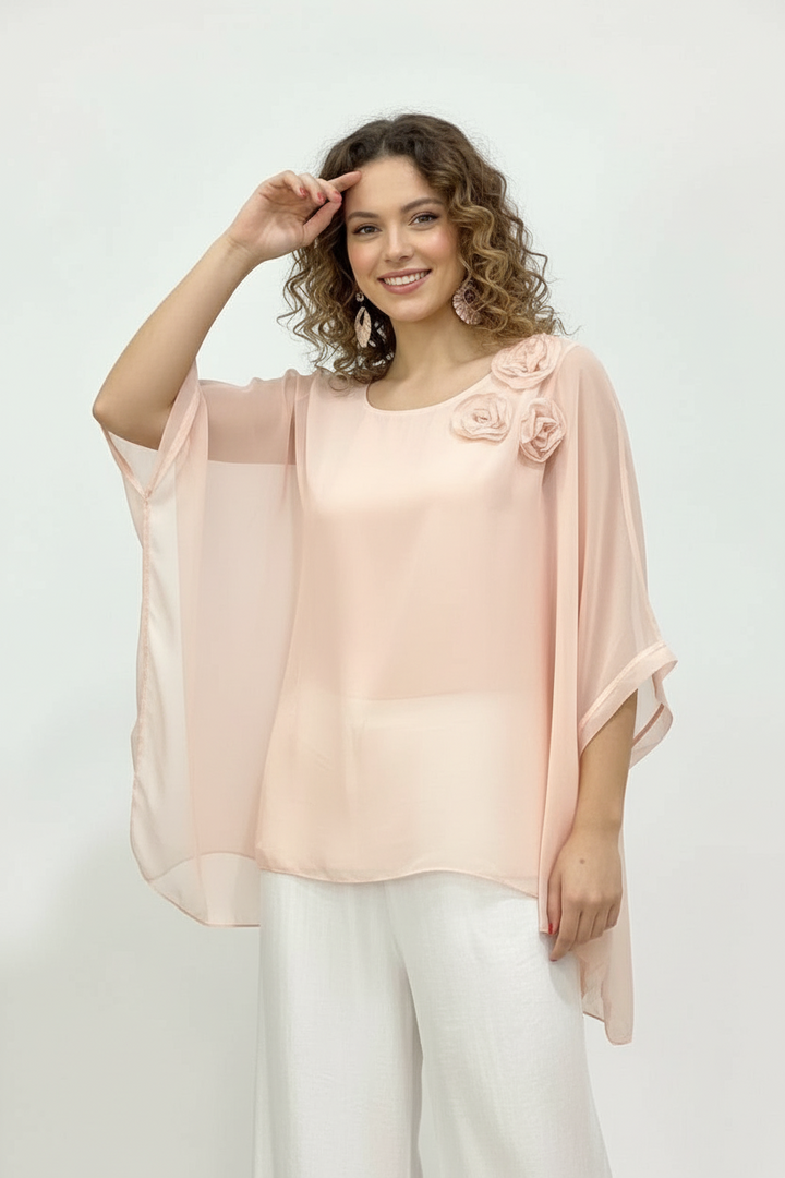 ROSE EMBELLISHED CHIFFON TOP BY SAMBARA