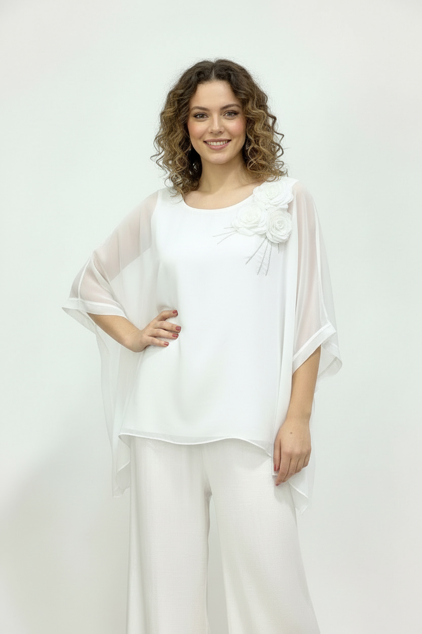 ROSE EMBELLISHED CHIFFON TOP BY SAMBARA