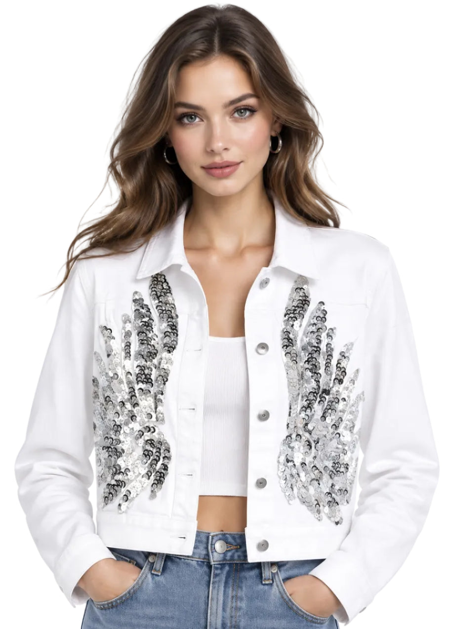 Seraphique Sequin Wing Denim Jacket By Runway Secrets