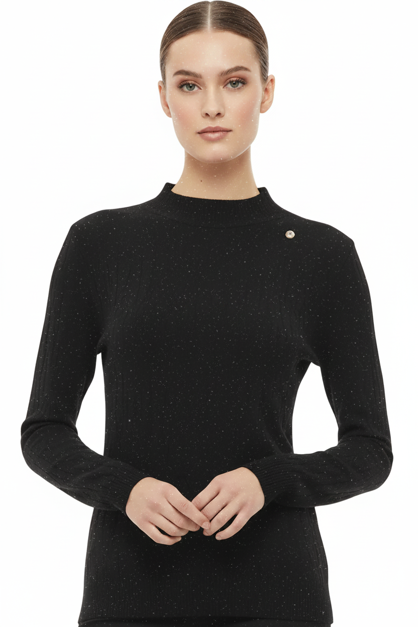 SPARKLE TEXTURED HIGH NECK KNIT TOP BY SAMBARA