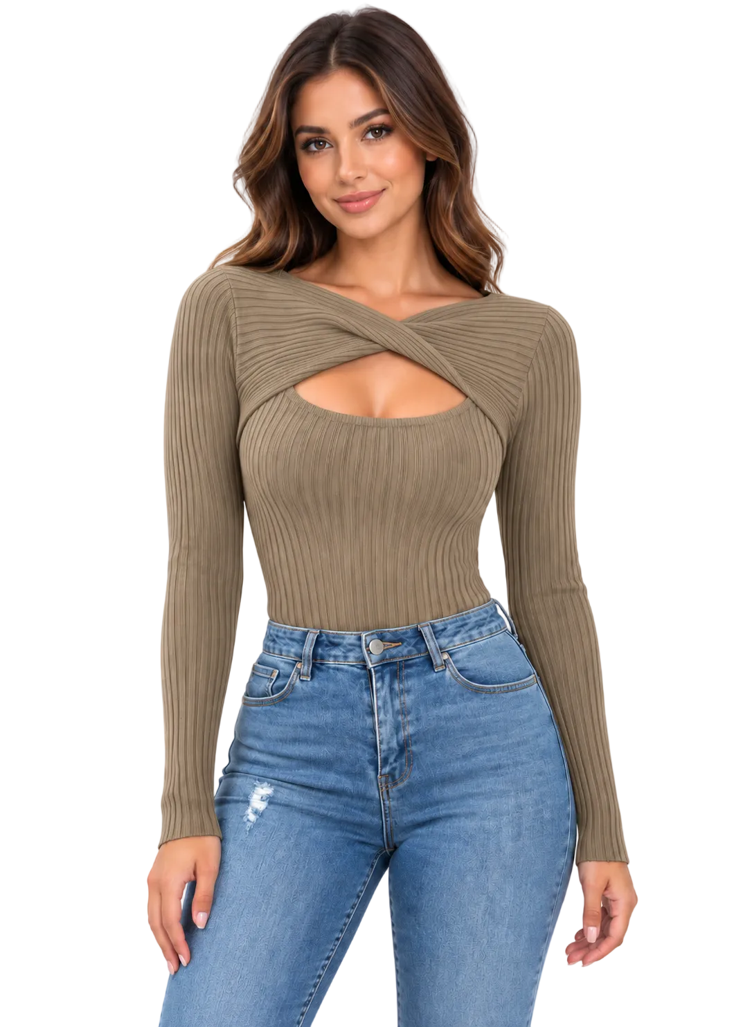 Corvessa Twist Front Rib Knit Top By Runway Secrets