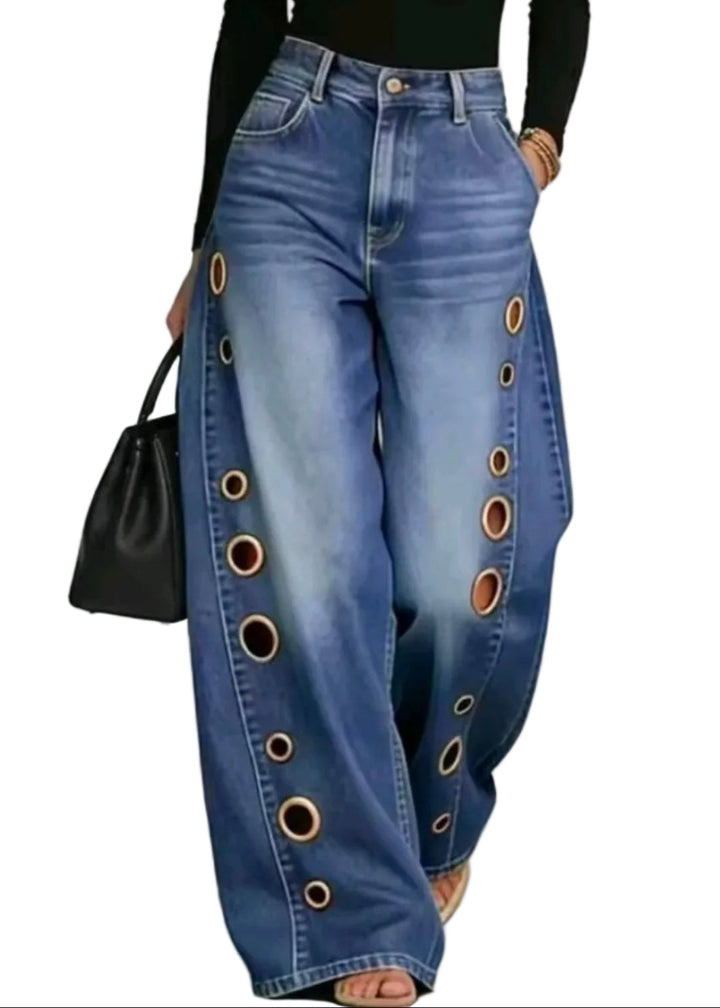 Calvessa Eyelet Wide Leg Jeans By Runway Secrets