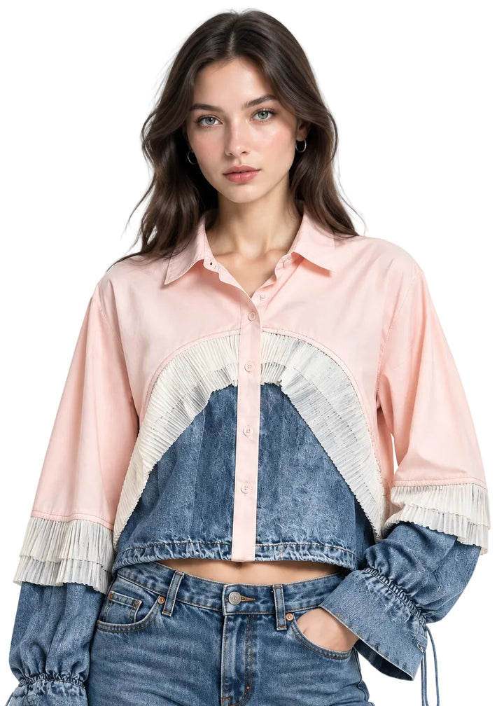 Aurevane Pleated Denim Fusion Jacket By Runway Secrets