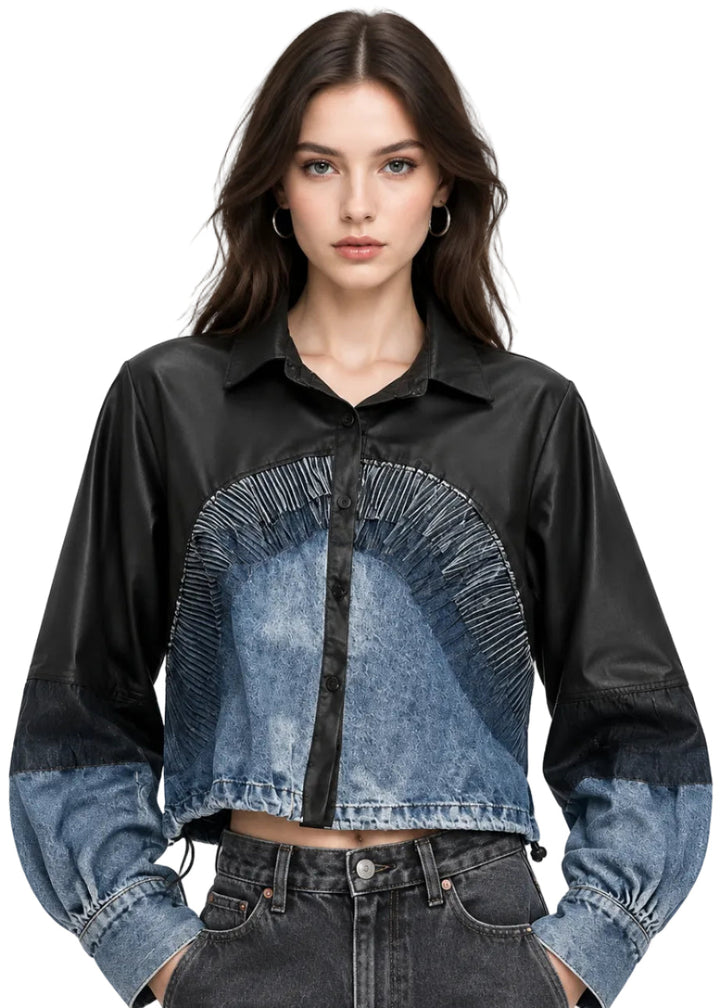 Aurevane Pleated Denim Fusion Jacket By Runway Secrets