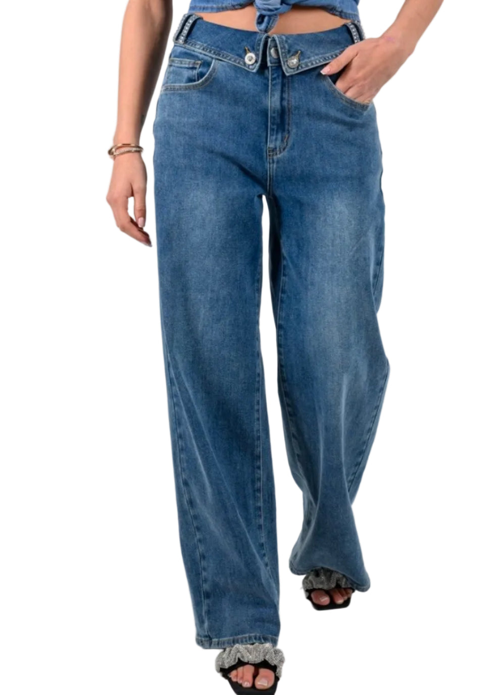 FOLD OVER STRAIGHT LEG JEANS BY BIANCO