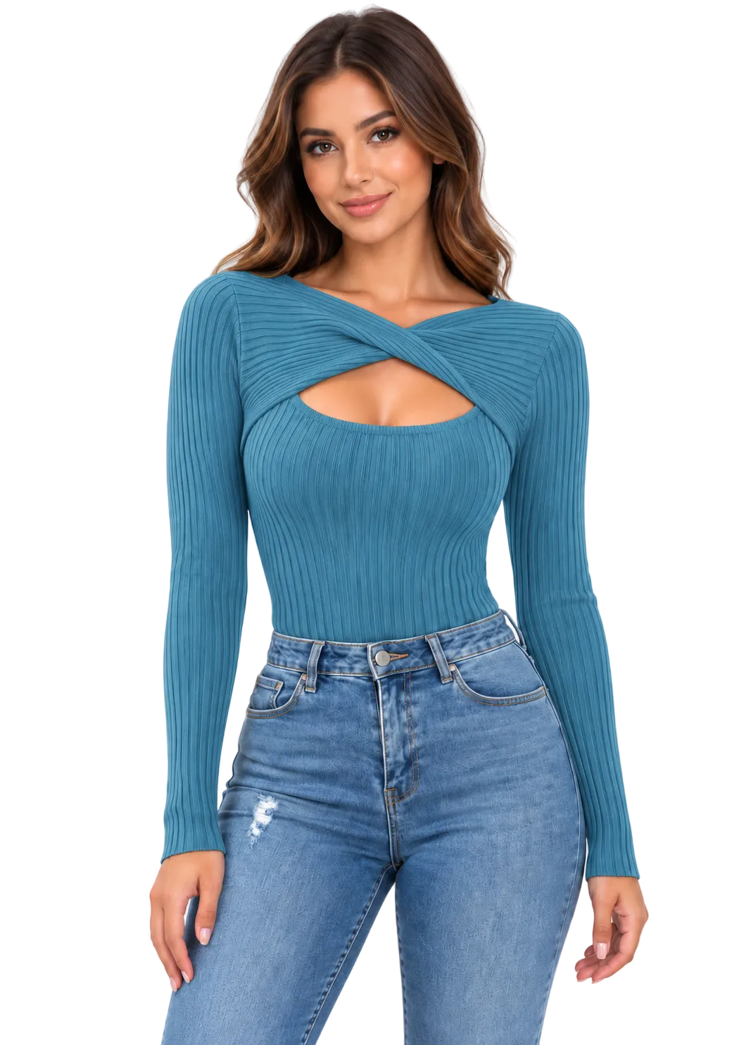 Corvessa Twist Front Rib Knit Top By Runway Secrets