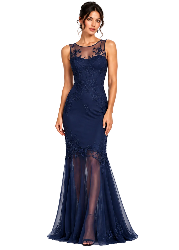 Celeste Embroidered Mesh Evening Dress By Sambara