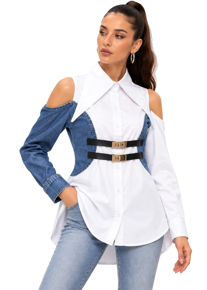 Zenvielle Buckle Denim Shirt By Runway Secrets