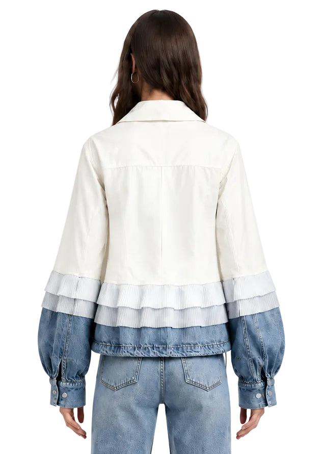 Aurevane Pleated Denim Fusion Jacket By Runway Secrets