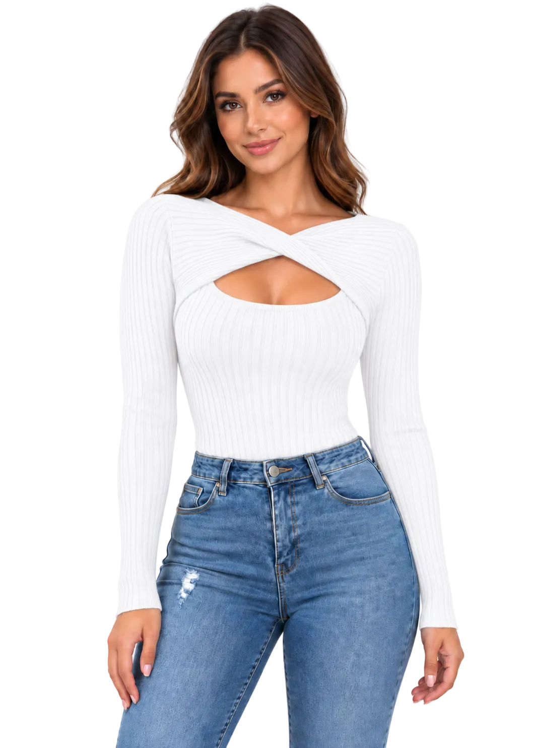 Corvessa Twist Front Rib Knit Top By Runway Secrets