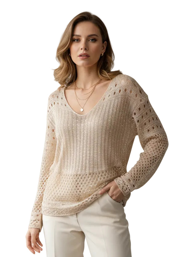 Open Knit V-Neck Sweater By Runway Secrets