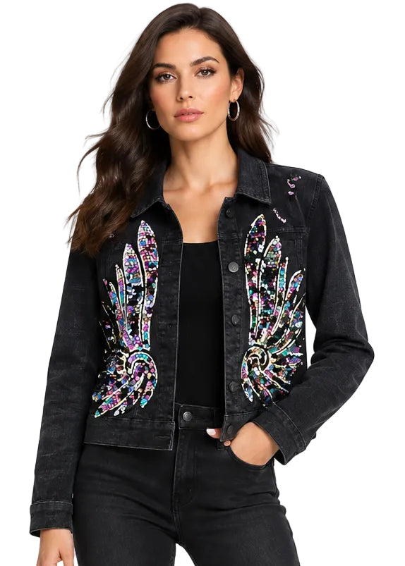 Seraphique Sequin Wing Denim Jacket By Runway Secrets