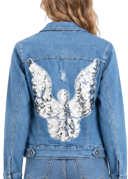 Seraphique Sequin Wing Denim Jacket By Runway Secrets