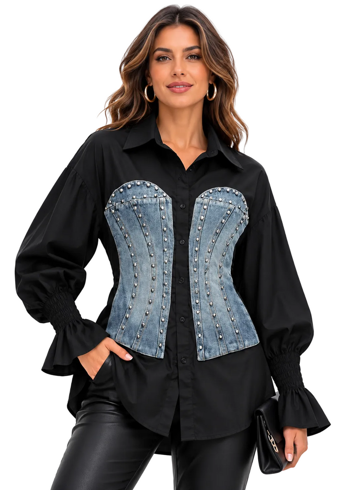 Zarelle Corset Denim Shirt By Runway Secrets