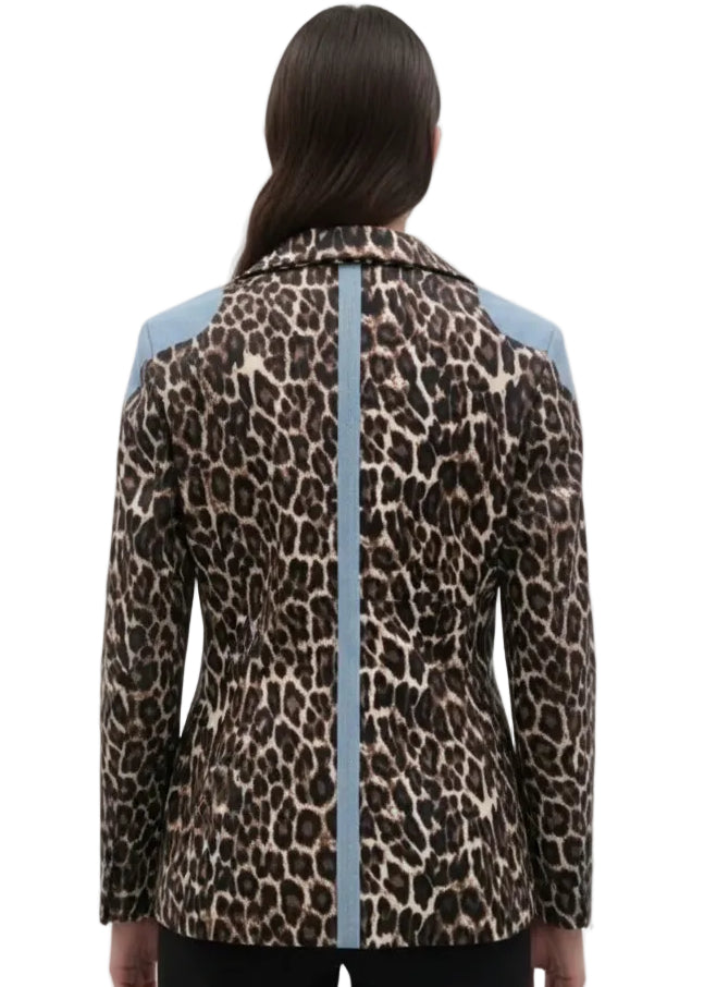 Women’s Leopard Print Denim Patchwork Blazer by Runway Secrets