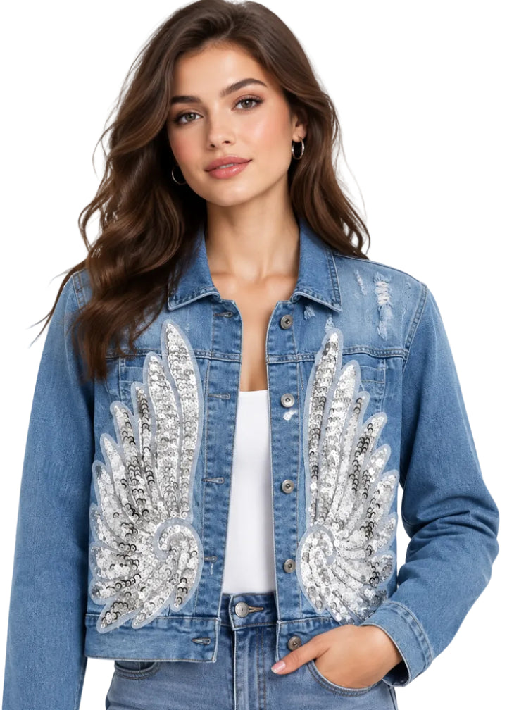 Seraphique Sequin Wing Denim Jacket By Runway Secrets
