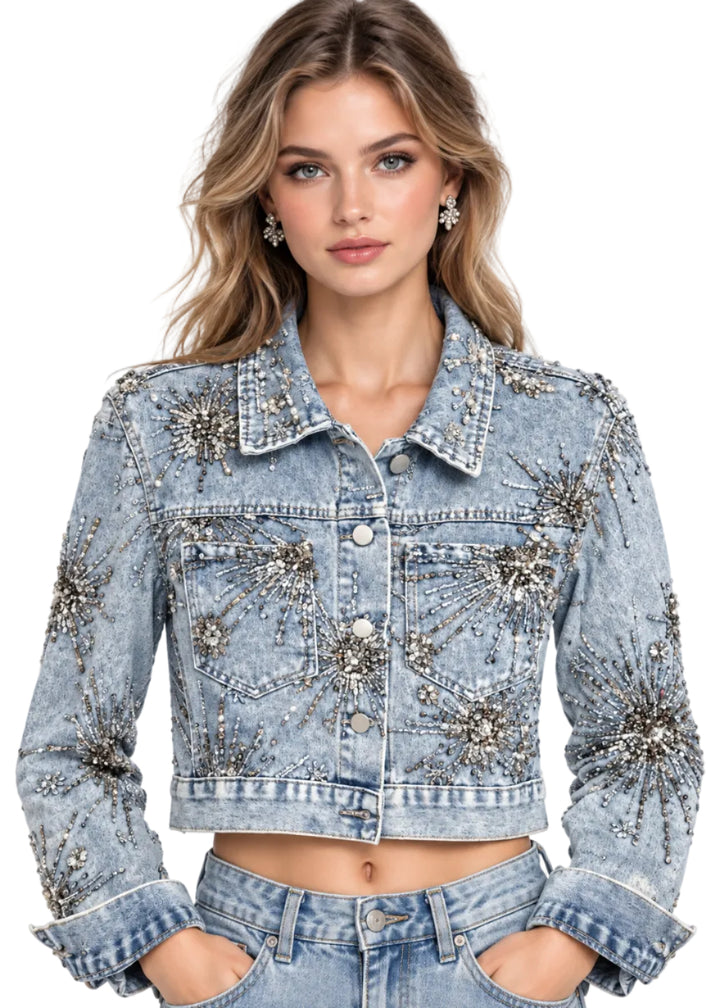 Novara Embellished Denim Jacket By Runway Secrets
