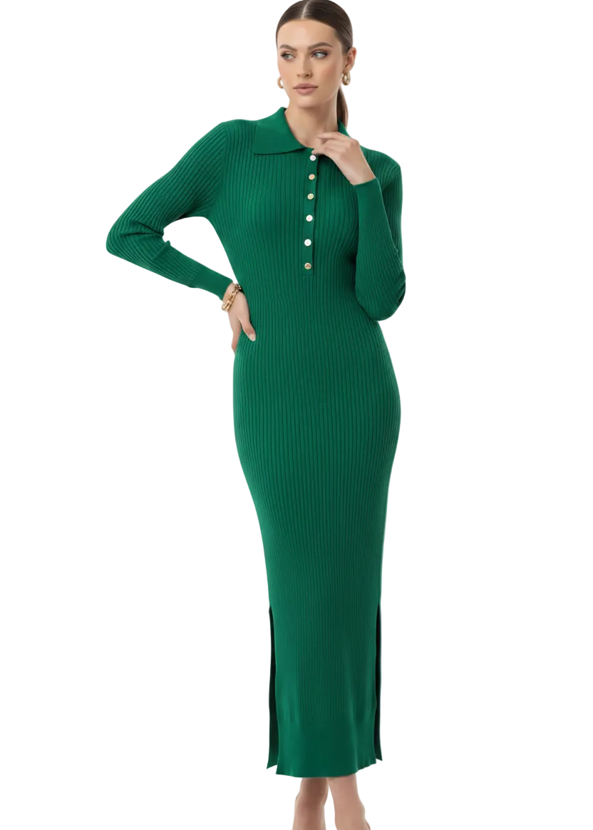 Emerald Polo Knit Dress by Sambara
