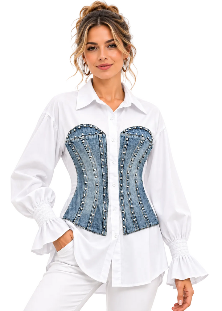 Zarelle Corset Denim Shirt By Runway Secrets