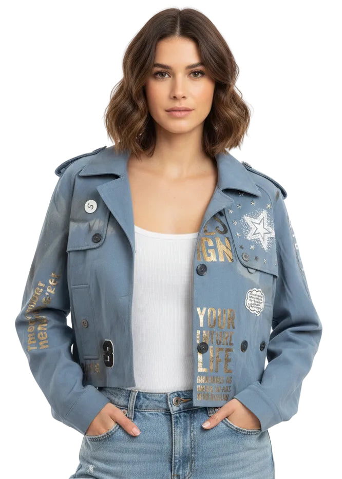 GRAPHIC CROPPED JACKET BY ANGELA