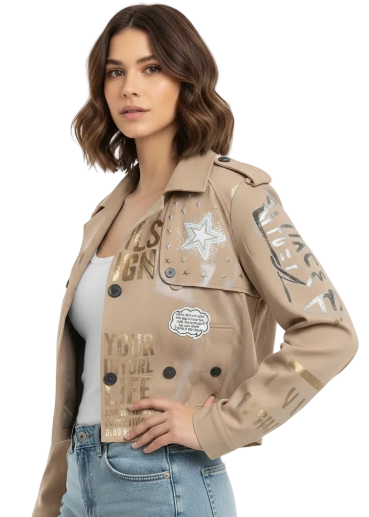GRAPHIC CROPPED JACKET BY ANGELA