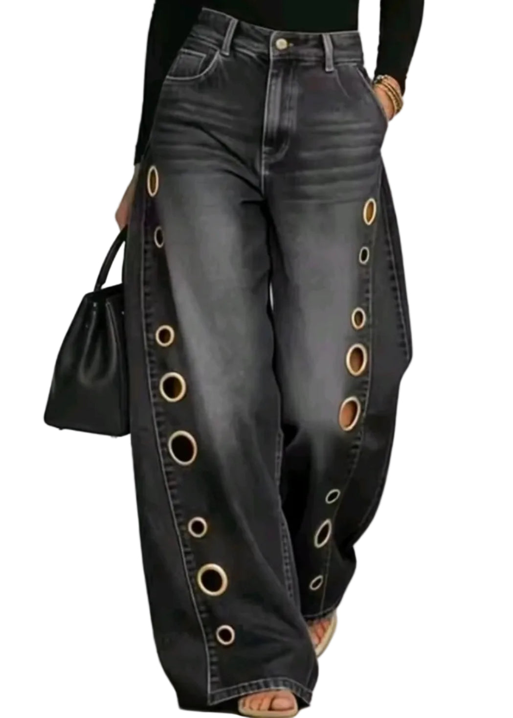 Calvessa Eyelet Wide Leg Jeans By Runway Secrets