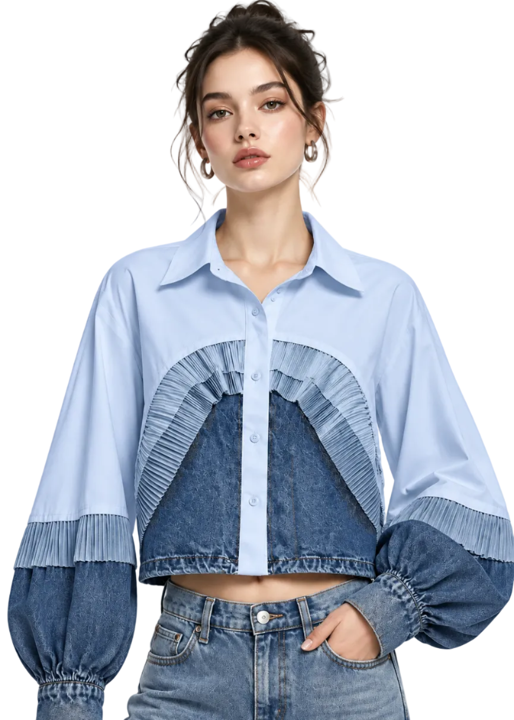 Aurevane Pleated Denim Fusion Jacket By Runway Secrets