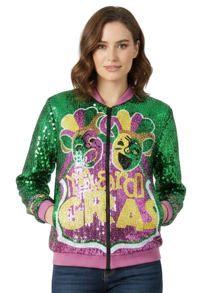 Mardi Gras Magic Sequin Bomber Jacket