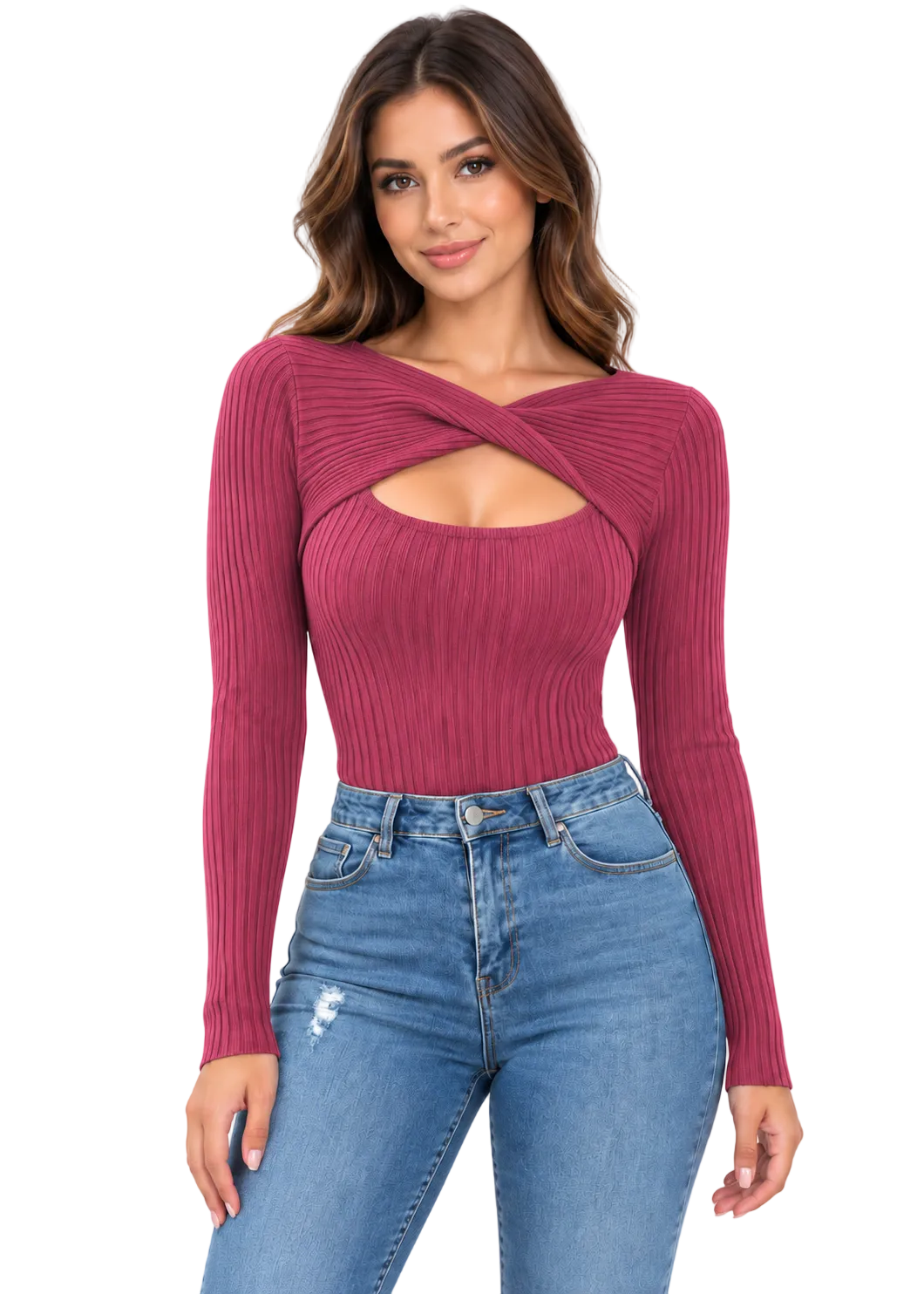 Corvessa Twist Front Rib Knit Top By Runway Secrets