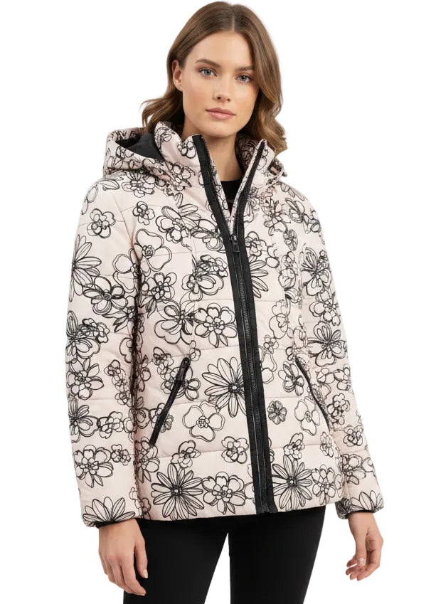 SOFT PINK FLORAL PUFFER JACKET BY SABENA