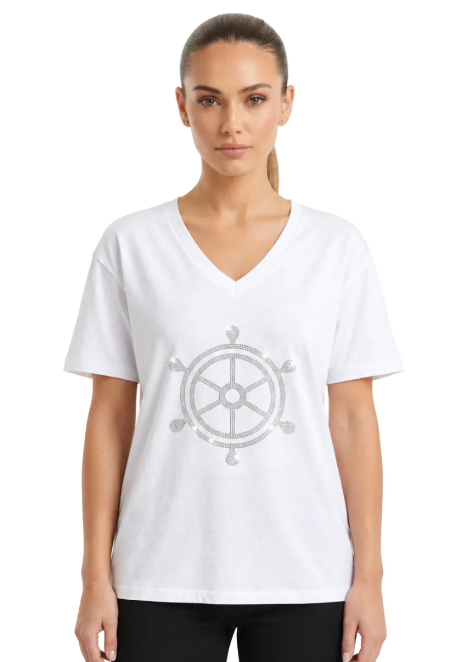 Marisol Crystal Helm V-Neck Tee By Sambara