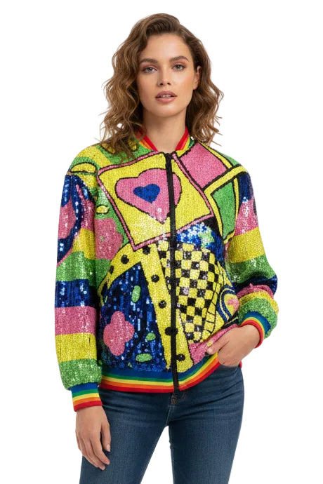 Pop Art Rainbow Sequin Bomber Jacket