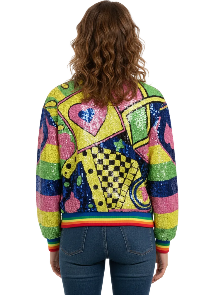 Pop Art Rainbow Sequin Bomber Jacket