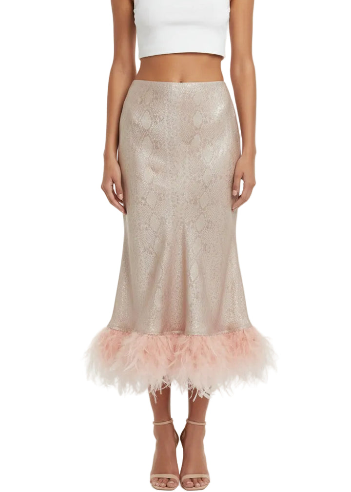 Long satin feather skirt | GLAMOUR SUIT SKIRT BY SEVEN SEVENTY