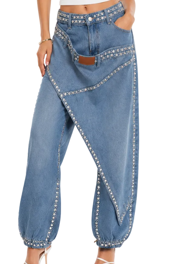 The Monaco Crystal Denim Jogger By Runway Secrets
