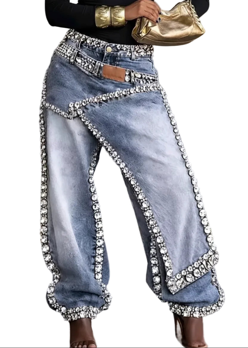 The Monaco Crystal Denim Jogger By Runway Secrets